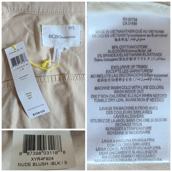 ❤️NWT BCBGeneration Nude/Blush/Black Scattered Alphabet Denim Jean Jacket, S - Picture 12 of 14